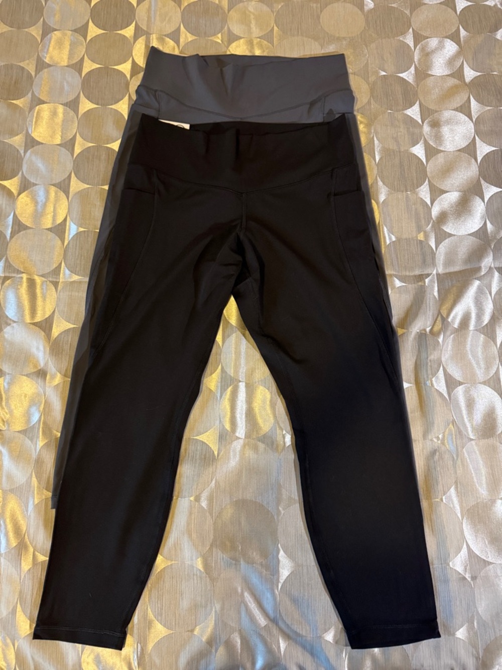 2 High-Waist Capri Leggings, blank and gray.